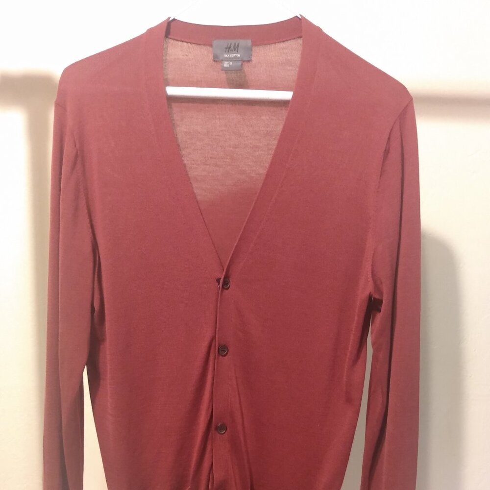 H&M silk cotton cardigan sweater - red burgundy maroon wine - XS - extra small